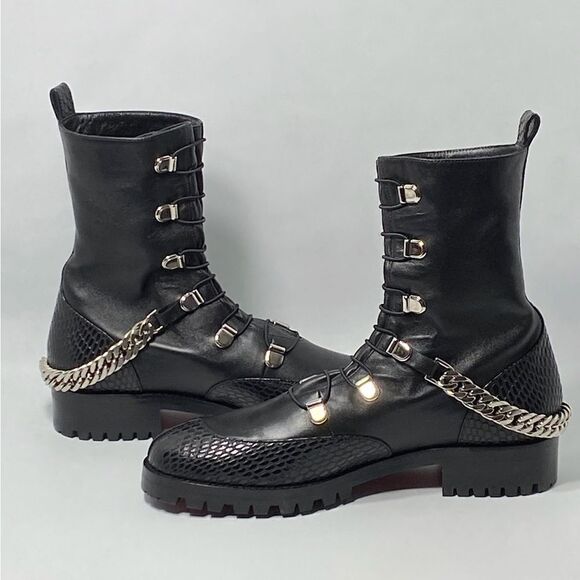 Christian Louboutin Horse Chain-Trimmed Leather Combat Boots size 37 - Picture 9 of 14